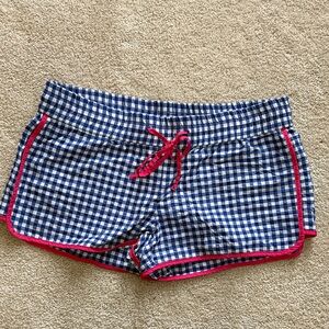 Vineyard Vines Blue and White Checkered Women's Beach Shorts with pink Trim
